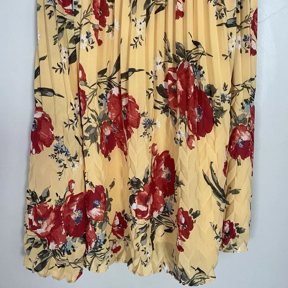 Abercrombie & Fitch Pleated Halter Maxi Dress, Yellow Floral, Empire Waist SZ XS - Picture 6 of 16